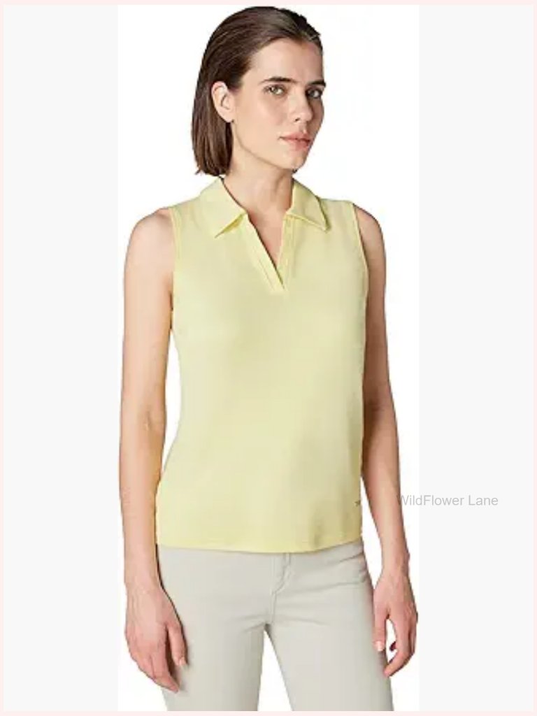 Sleeveless Johnny Collar Top With Logo Plaque